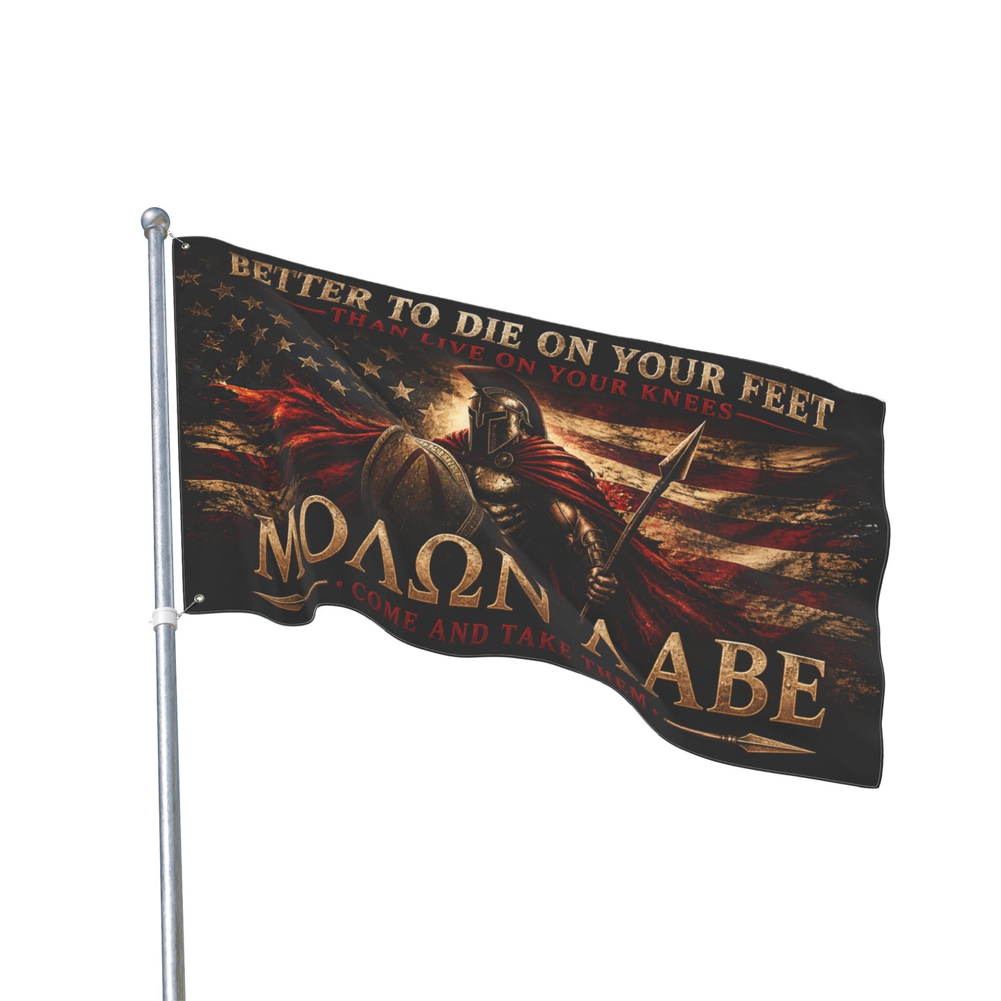 Molon Labe Spartan Flag – "Better to Die on Your Feet" Double-Sided Patriotic Banner