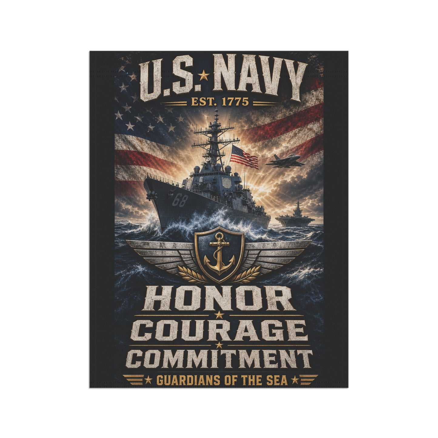 U.S. Navy Garden Flag – "Honor Courage Commitment" Patriotic House Banner