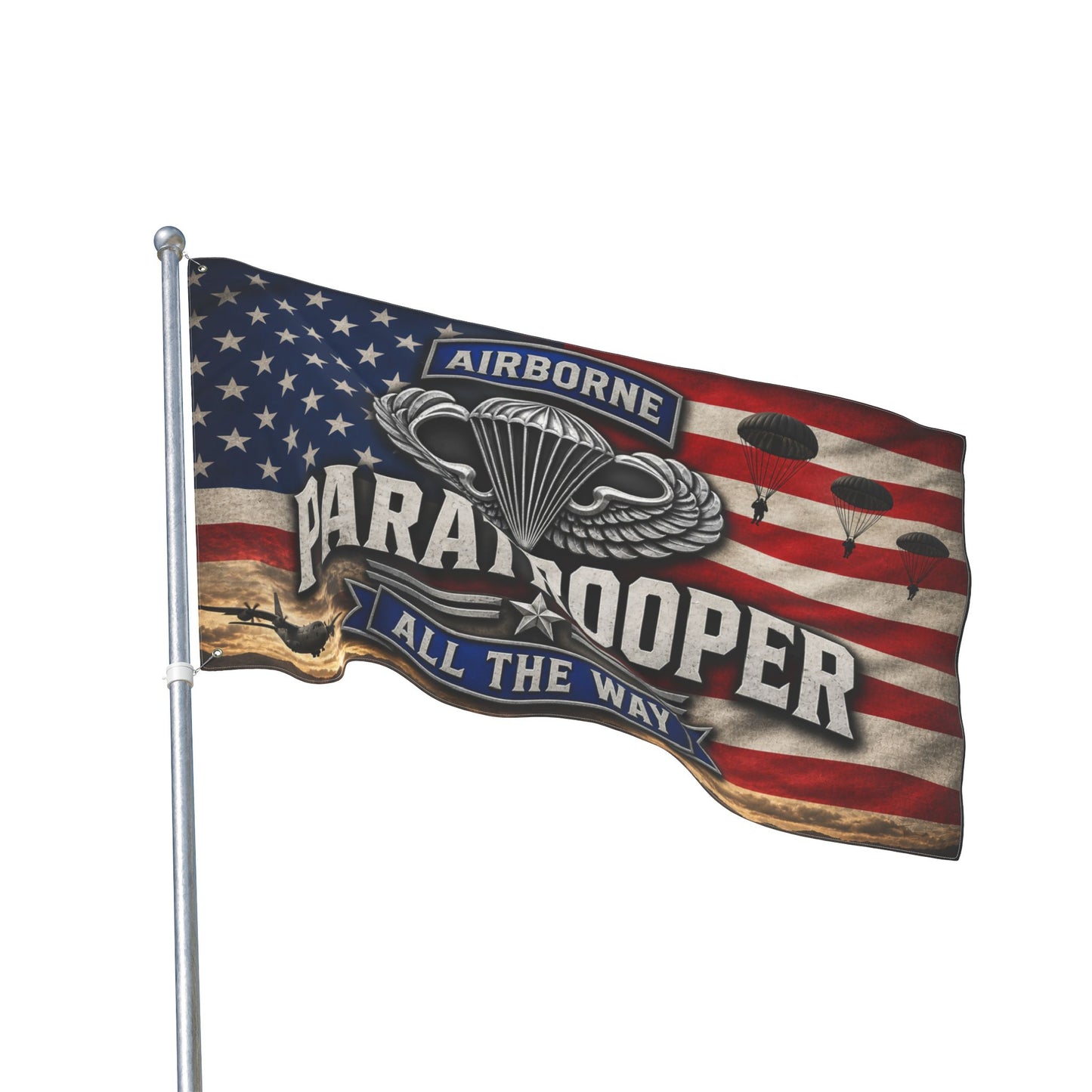 Paratrooper Airborne Flag — "All The Way" Double-Sided American Military Banner