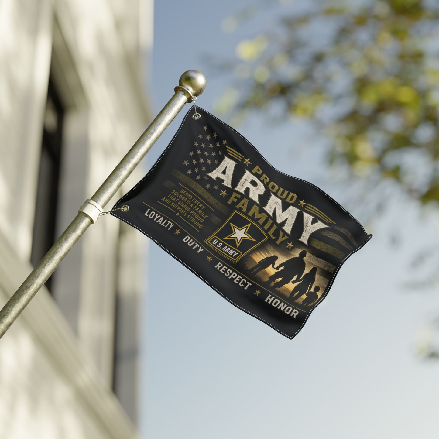Proud Army Family Double-Sided Flag – U.S. Army Honor, Loyalty & Duty Military Garden Banner