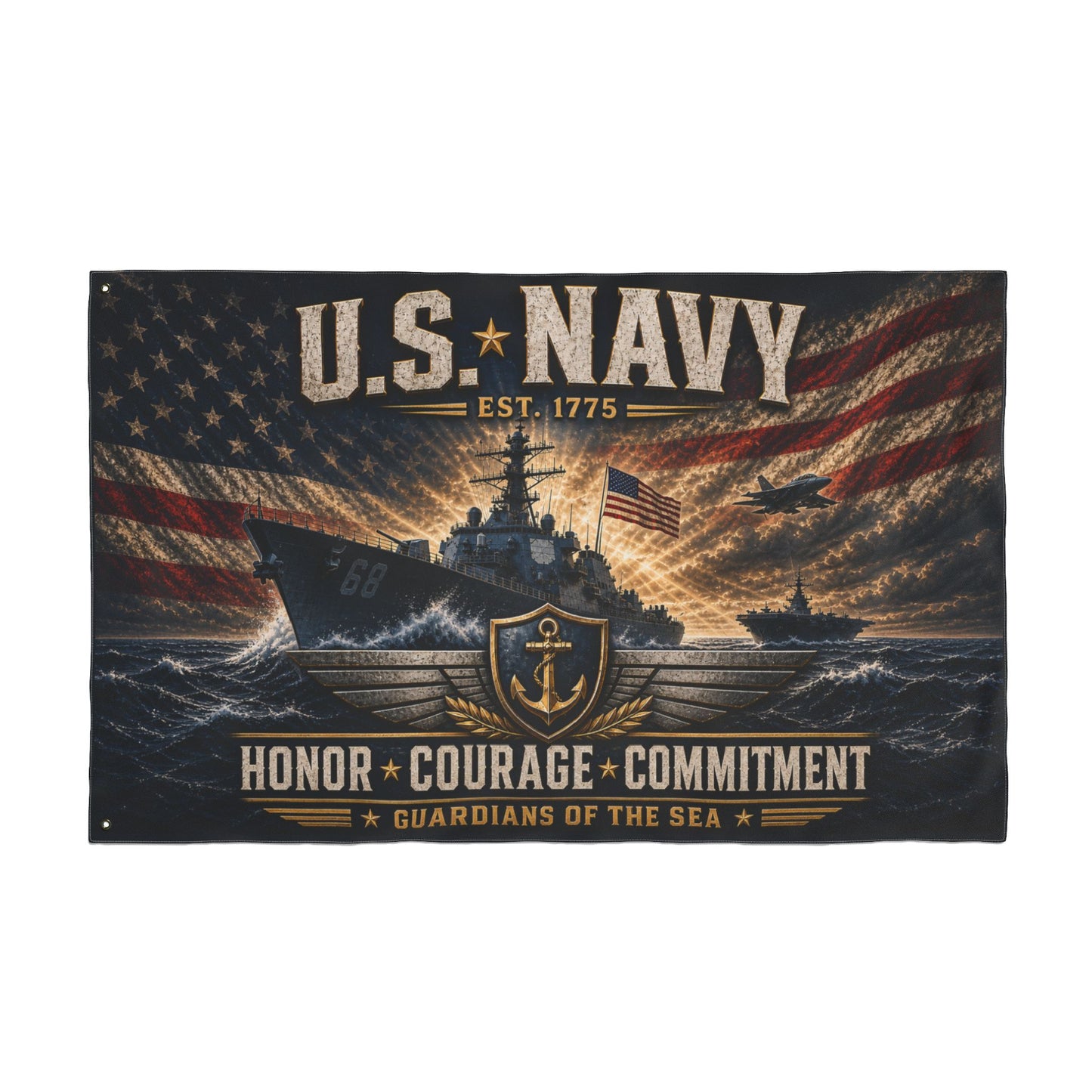 U.S. Navy Double-Sided Flag — Honor • Courage • Commitment Patriotic Naval Banner