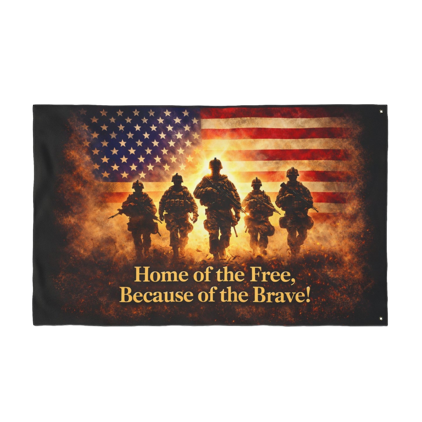 Patriotic Military Flag — "Home of the Free, Because of the Brave" Double-Sided