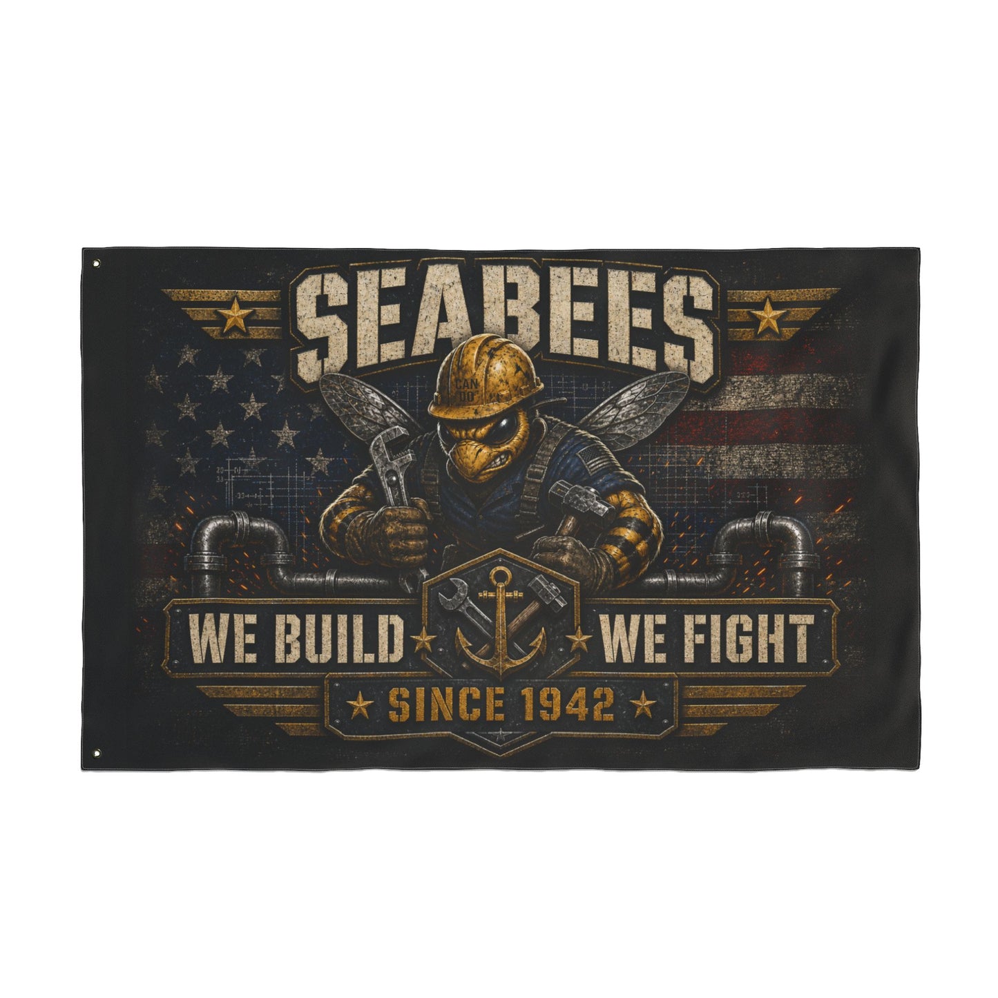 Seabees Double-Sided Flag - "We Build We Fight" Military Tribute (Since 1942)