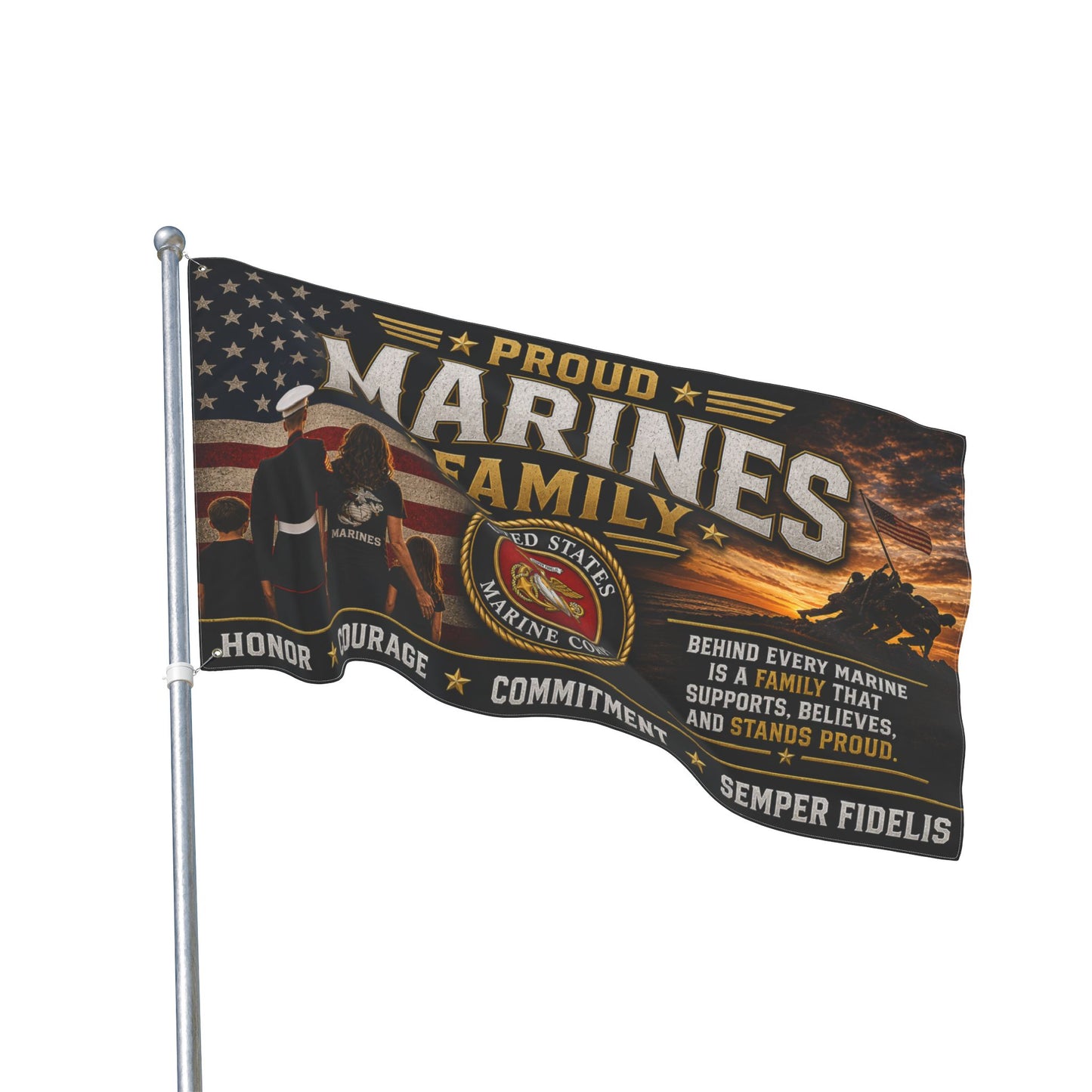 Proud Marines Family Flag – Double-Sided USMC Tribute Flag
