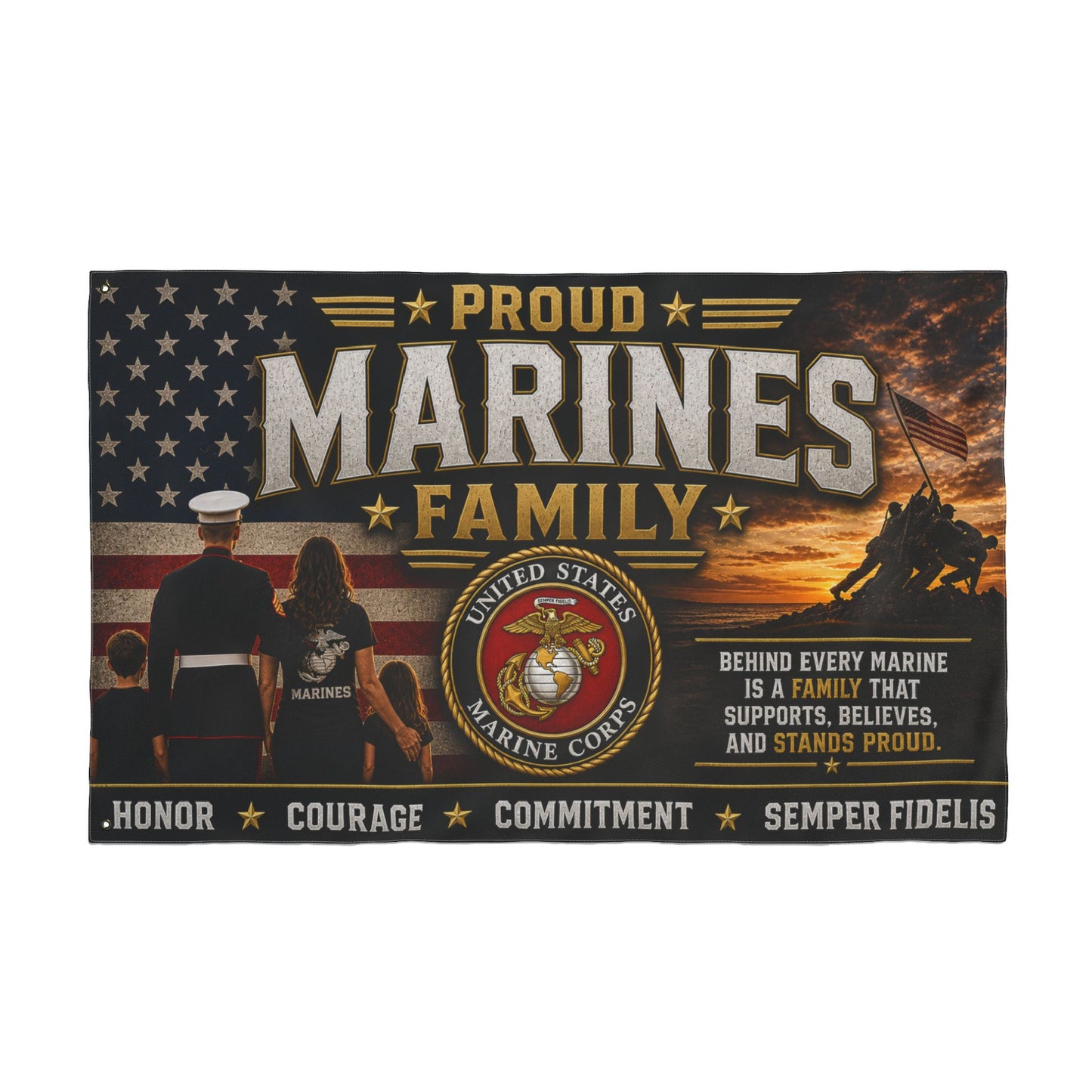 Proud Marines Family Flag – Double-Sided USMC Tribute Flag