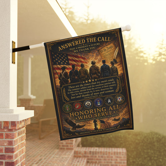 Honoring All Who Serve Garden Flag – Military Patriotic Banner with 'To Those Who Answered the Call' Tribute