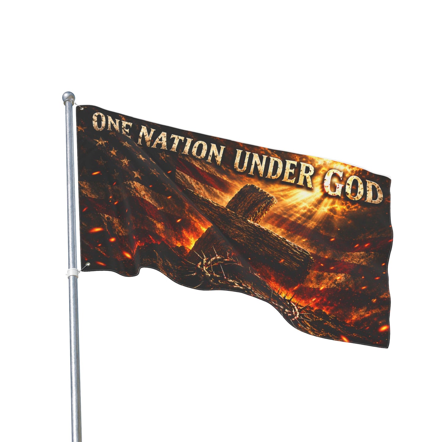 One Nation Under God Double-Sided Flag — Patriotic Christian Cross Wall & Outdoor Banner