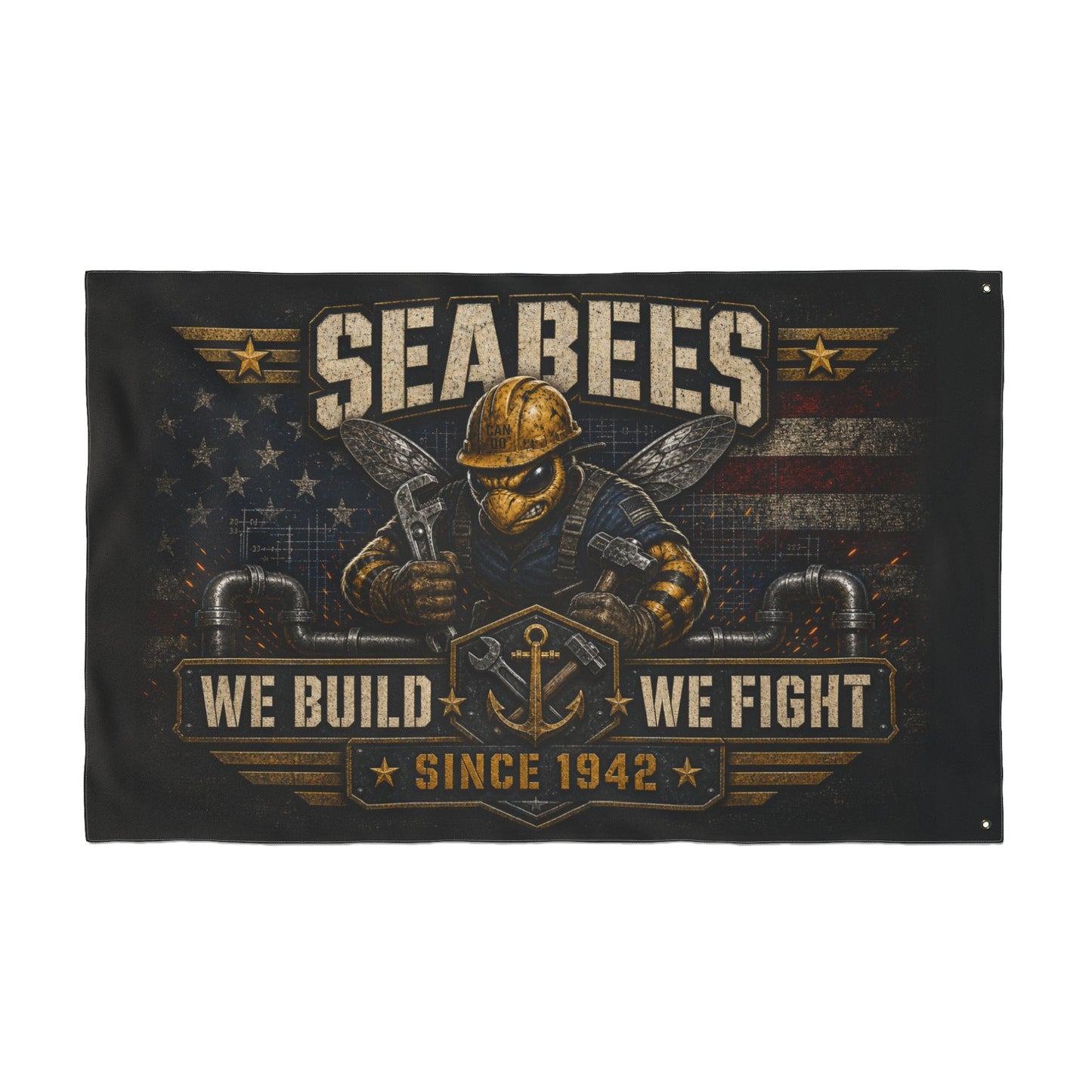 Seabees Double-Sided Flag - "We Build We Fight" Military Tribute (Since 1942)