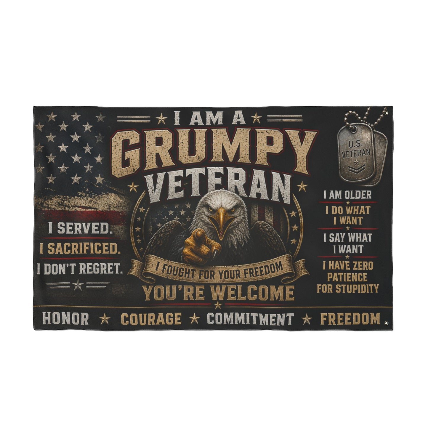 Grumpy Veteran Double-Sided Flag — I Served, I Sacrificed Patriotic Yard Banner