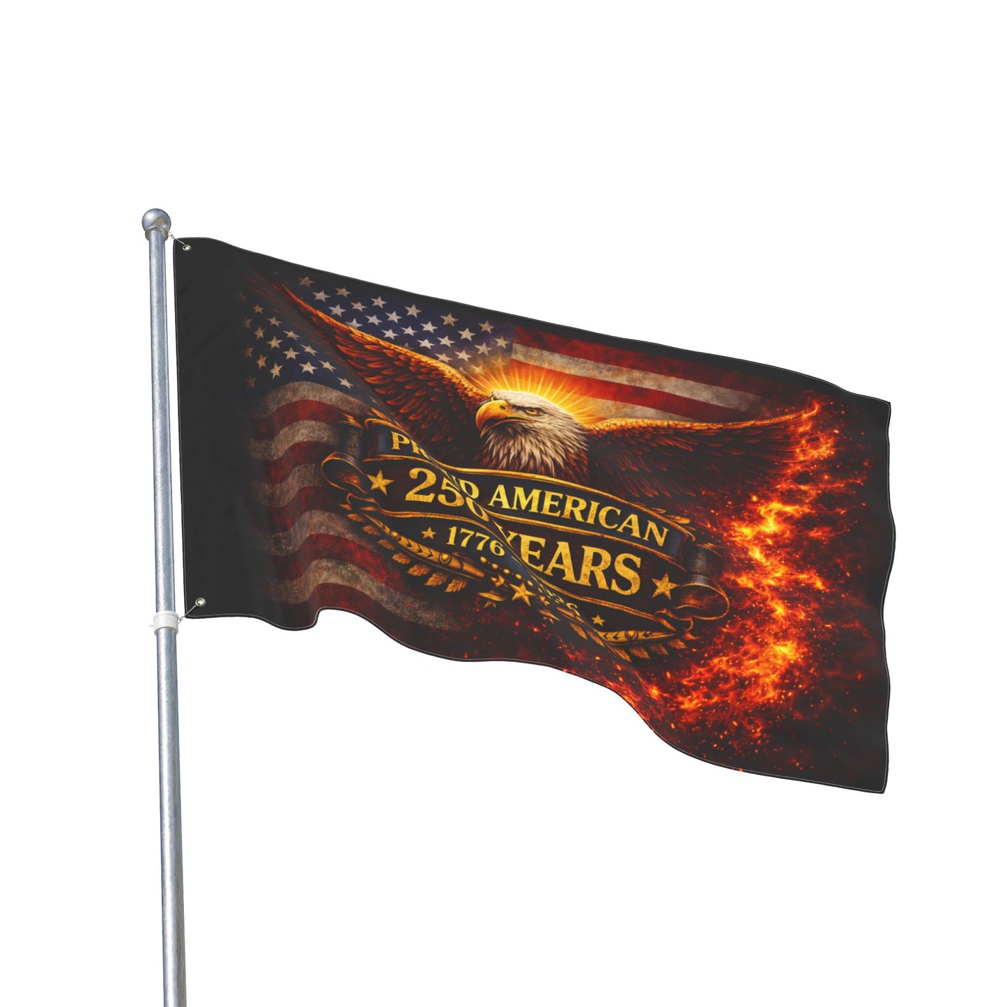 250 Years Proud American Double-Sided Flag — Eagle & Flaming Stars-Spangled Banner (1776–2026)
