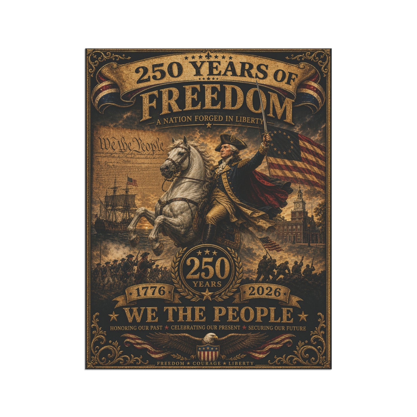 250 Years of Freedom Garden Flag - 'We The People' Patriotic House Banner (1776–2026)