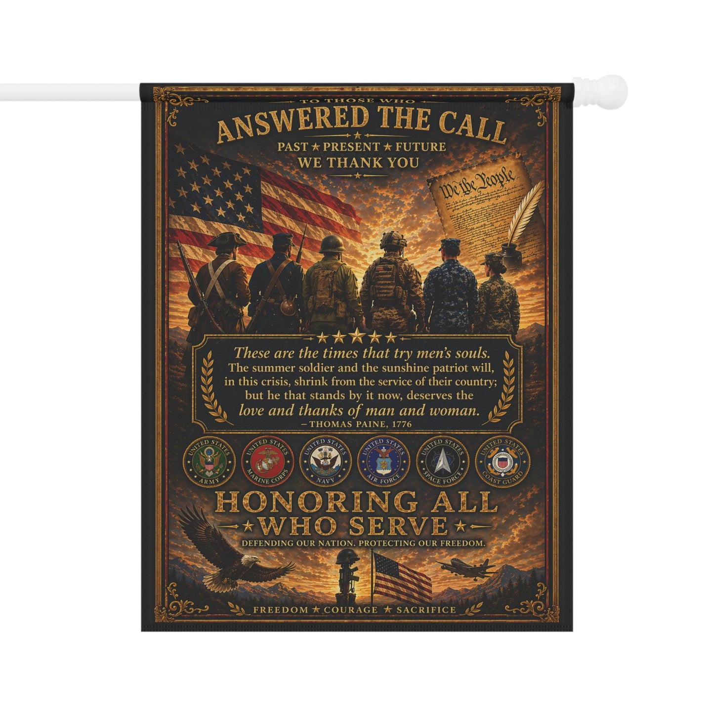 Honoring All Who Serve Garden Flag – Military Patriotic Banner with 'To Those Who Answered the Call' Tribute