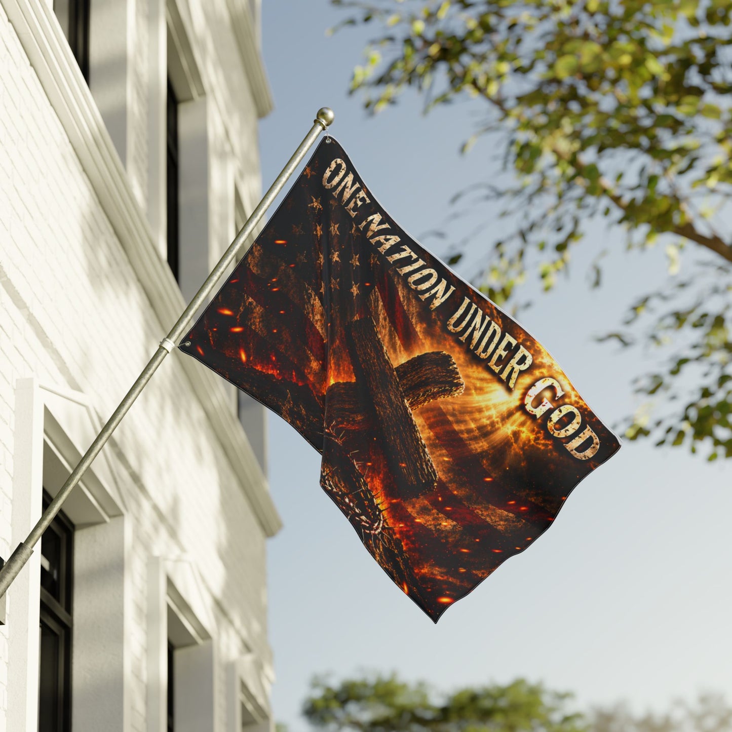 One Nation Under God Double-Sided Flag — Patriotic Christian Cross Wall & Outdoor Banner