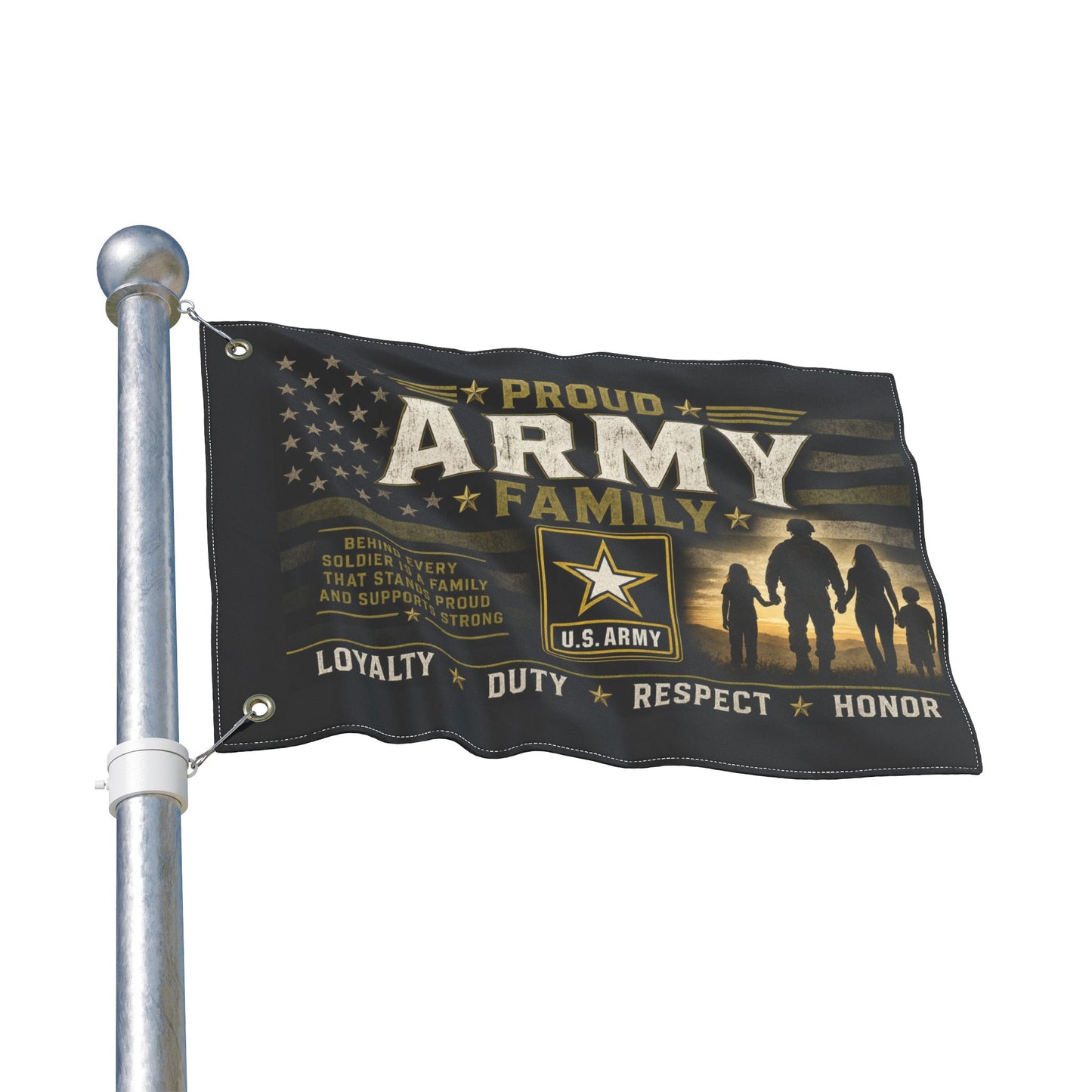 Proud Army Family Double-Sided Flag – U.S. Army Honor, Loyalty & Duty Military Garden Banner