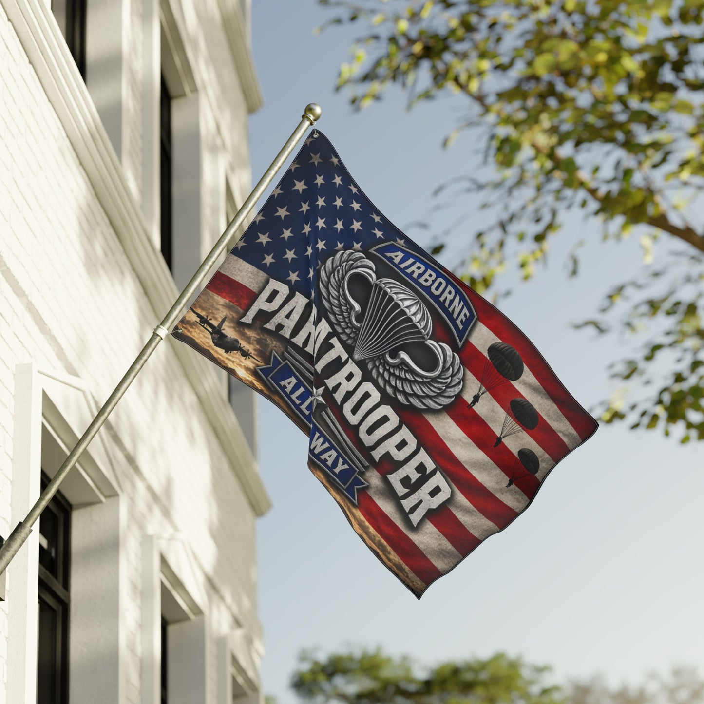 Paratrooper Airborne Flag — "All The Way" Double-Sided American Military Banner