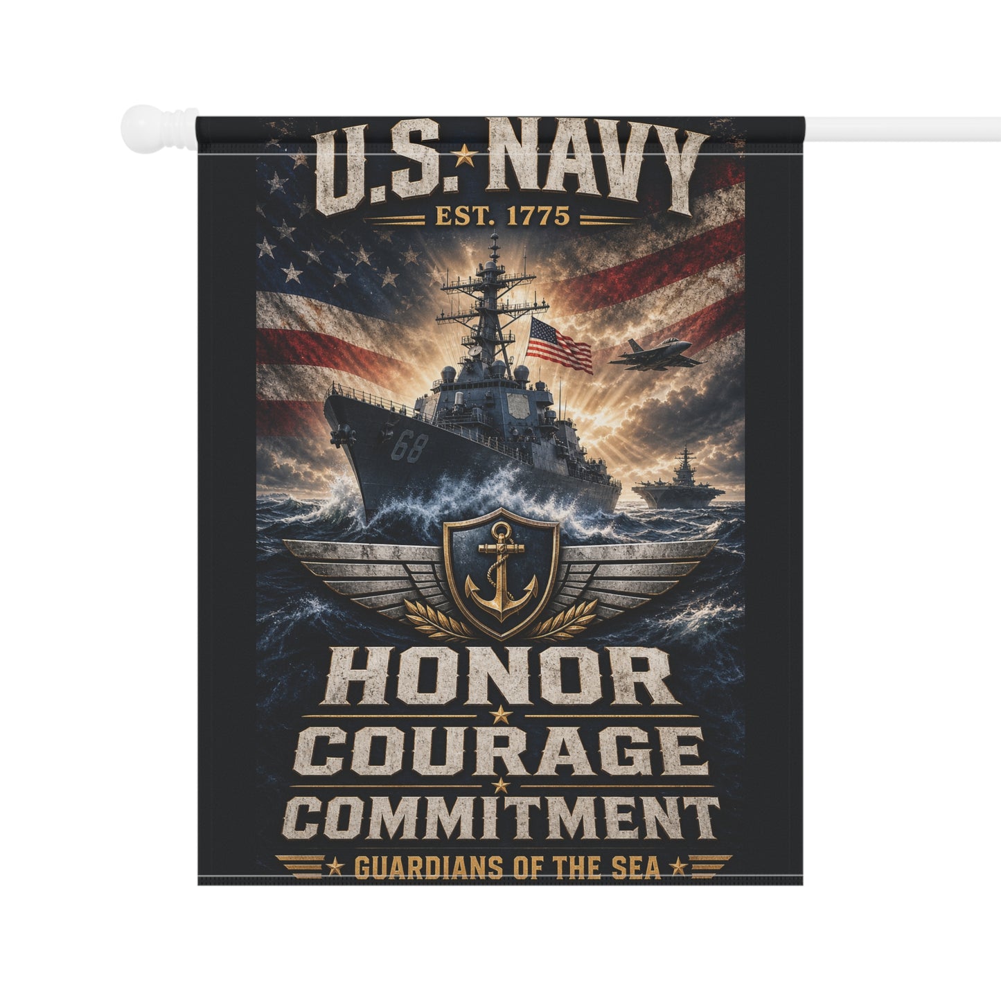 U.S. Navy Garden Flag – "Honor Courage Commitment" Patriotic House Banner