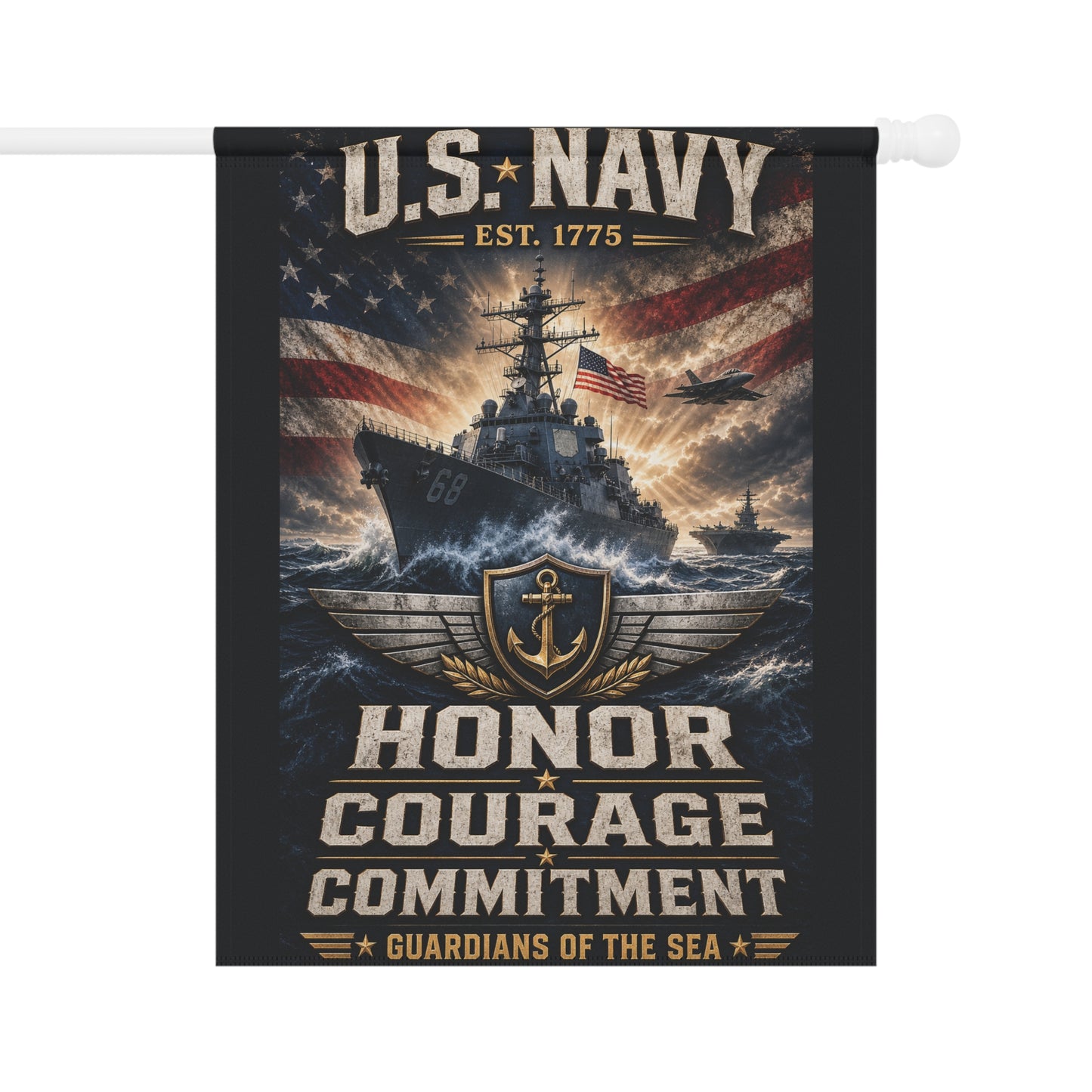 U.S. Navy Garden Flag – "Honor Courage Commitment" Patriotic House Banner
