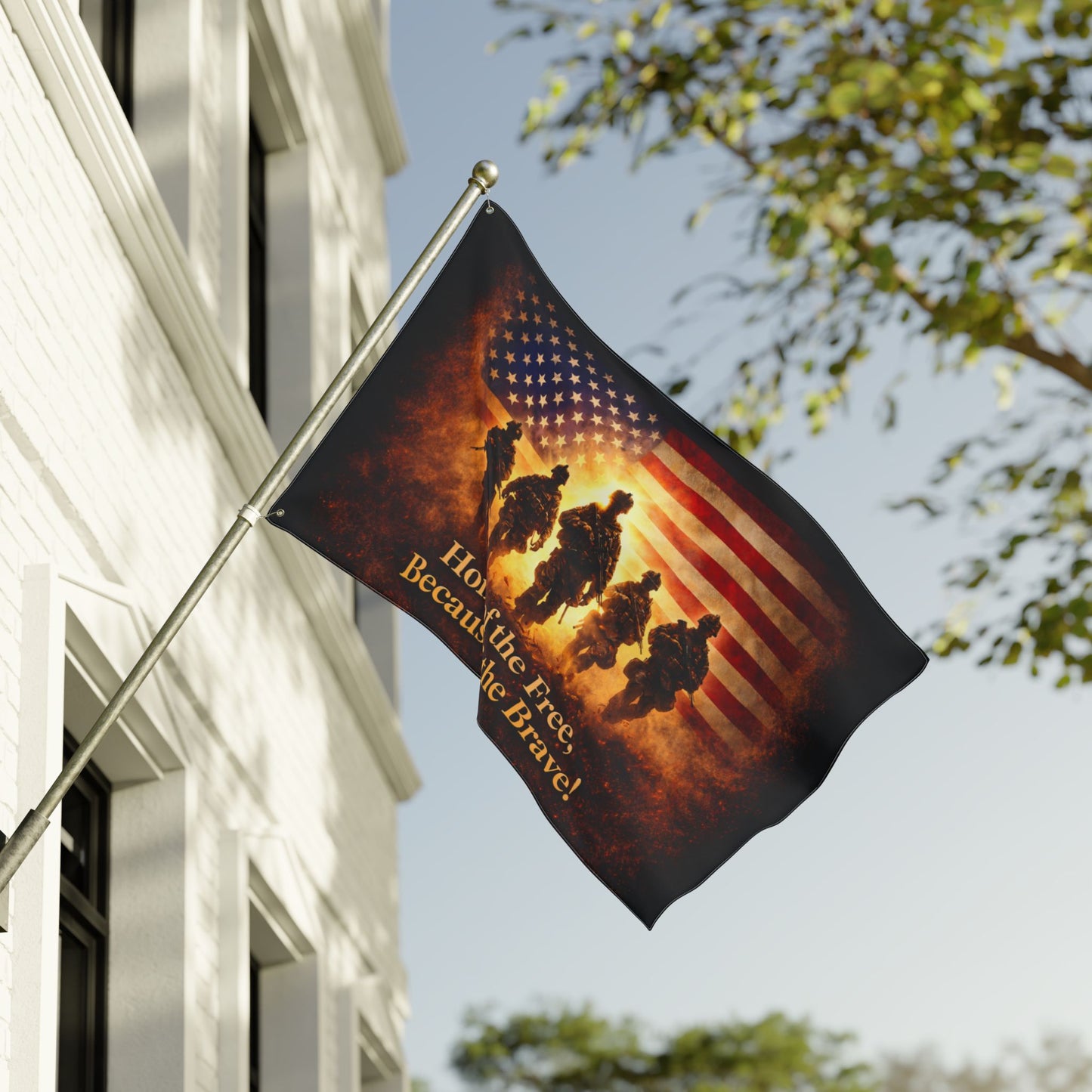 Patriotic Military Flag — "Home of the Free, Because of the Brave" Double-Sided