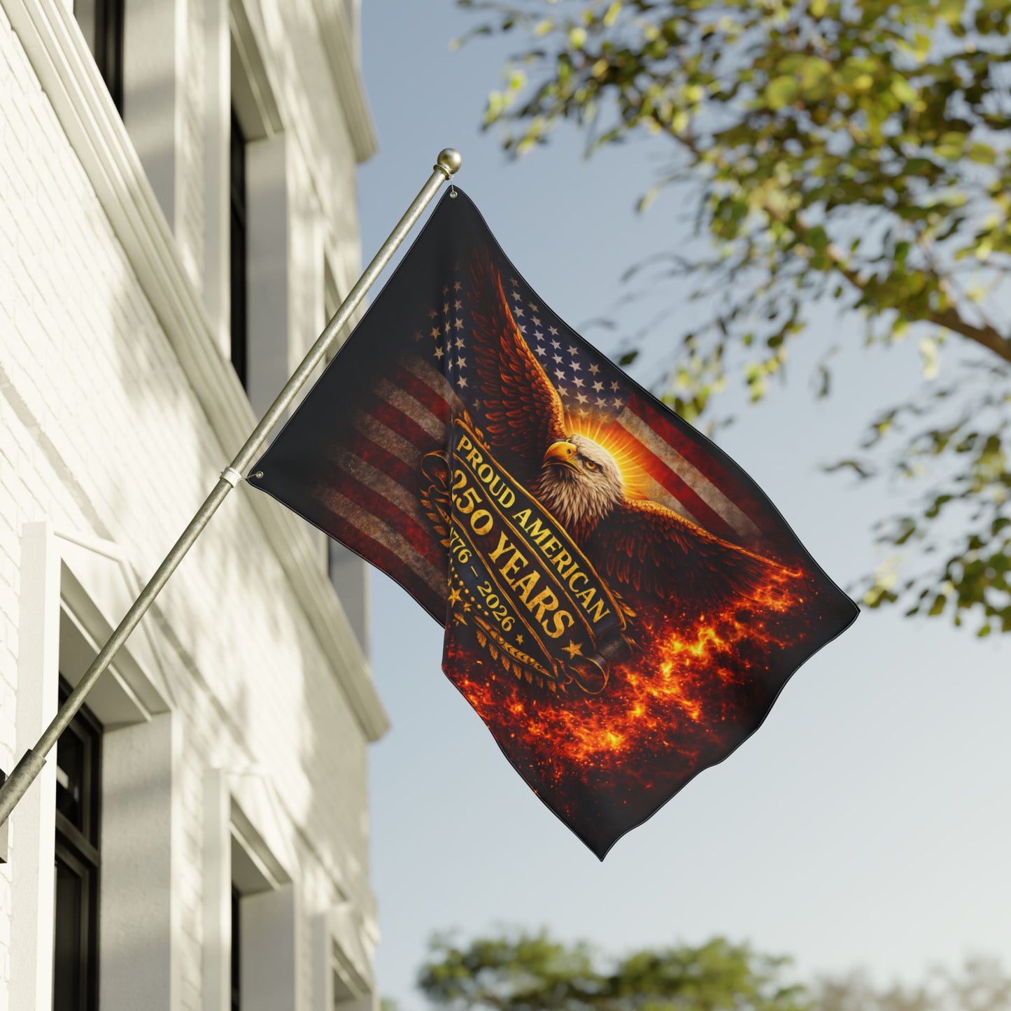 250 Years Proud American Double-Sided Flag — Eagle & Flaming Stars-Spangled Banner (1776–2026)