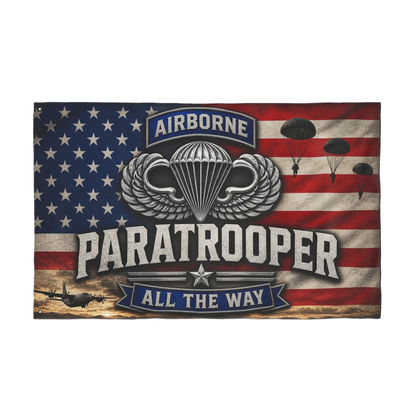 Paratrooper Airborne Flag — "All The Way" Double-Sided American Military Banner