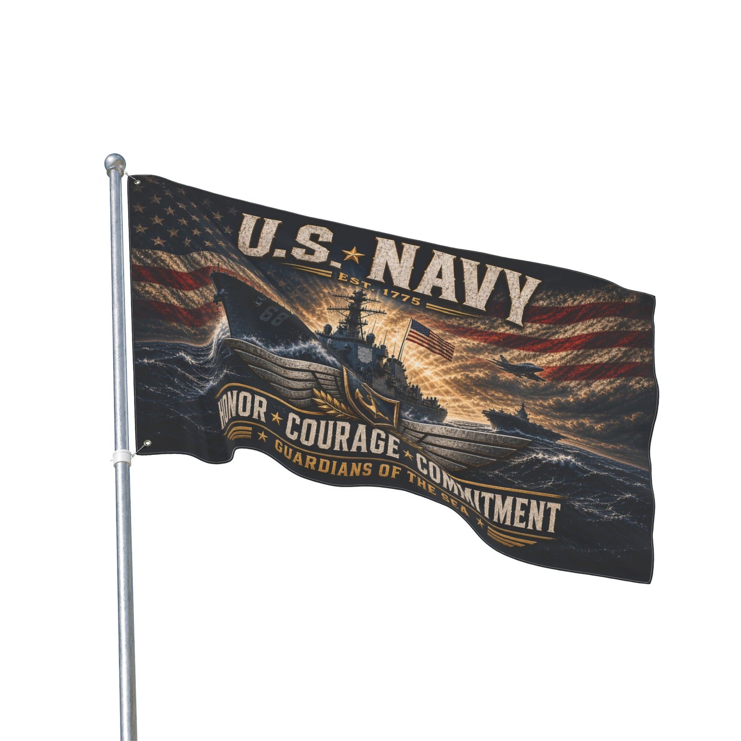 U.S. Navy Double-Sided Flag — Honor • Courage • Commitment Patriotic Naval Banner