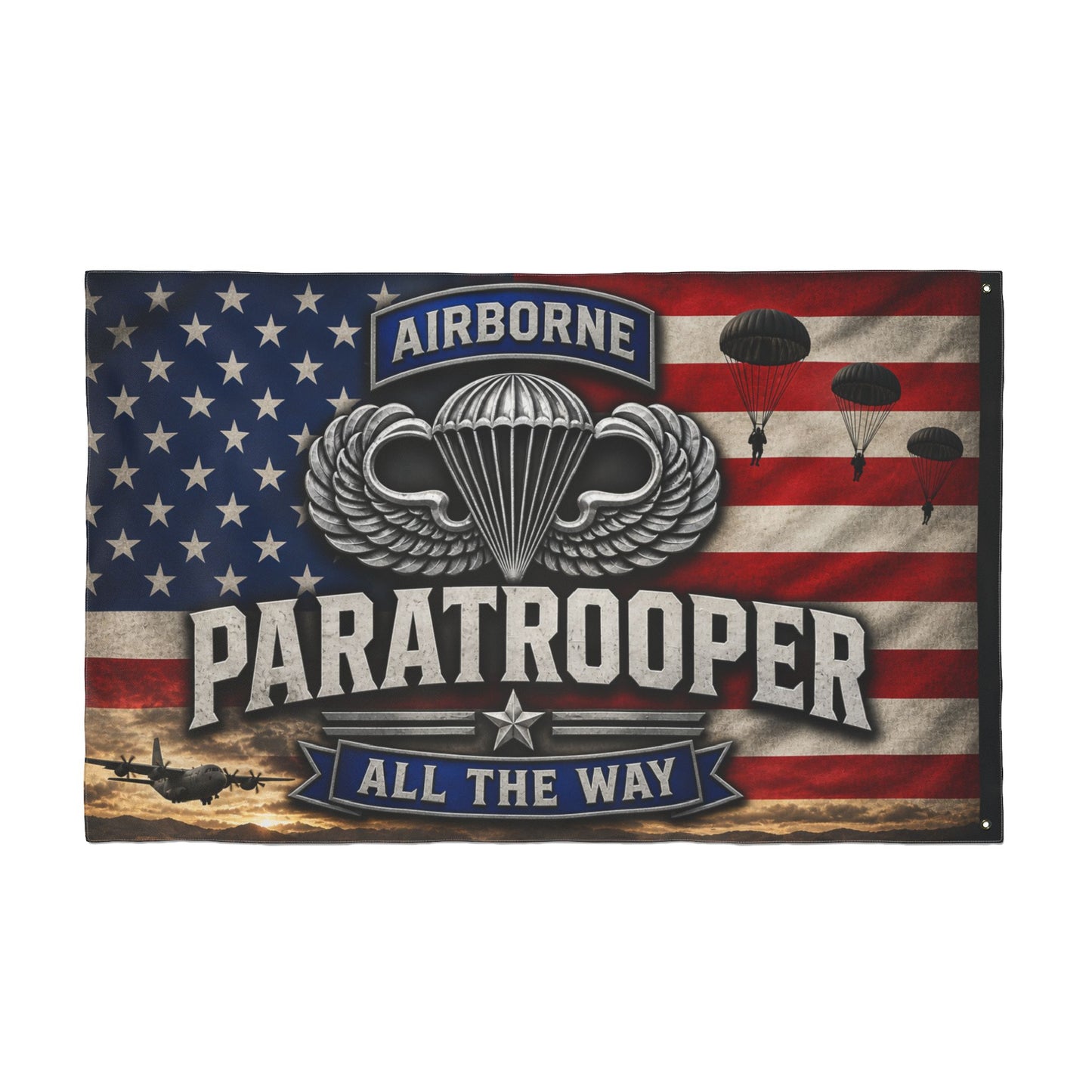Paratrooper Airborne Flag — "All The Way" Double-Sided American Military Banner