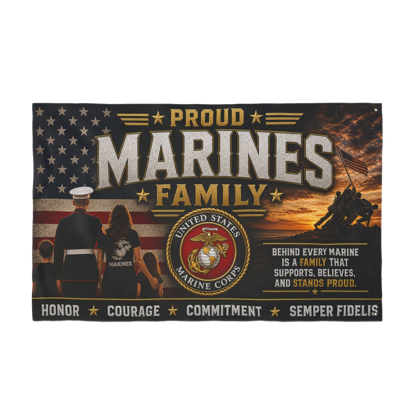 Proud Marines Family Flag – Double-Sided USMC Tribute Flag