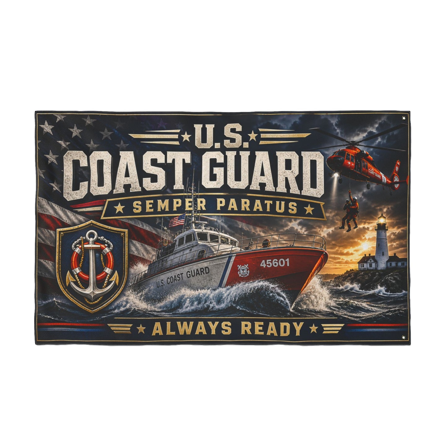 U.S. Coast Guard Double-Sided Flag — "Semper Paratus / Always Ready"