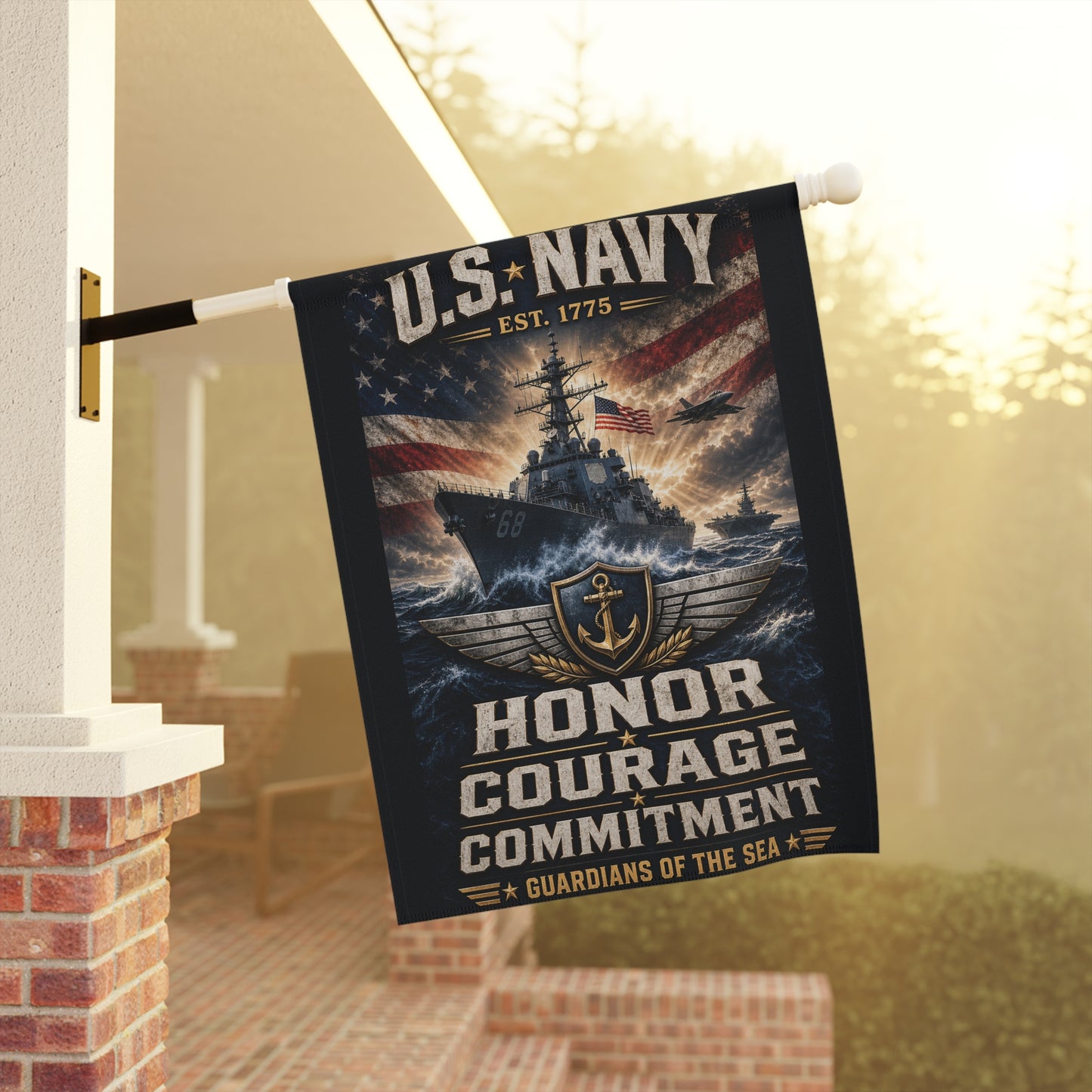 U.S. Navy Garden Flag – "Honor Courage Commitment" Patriotic House Banner
