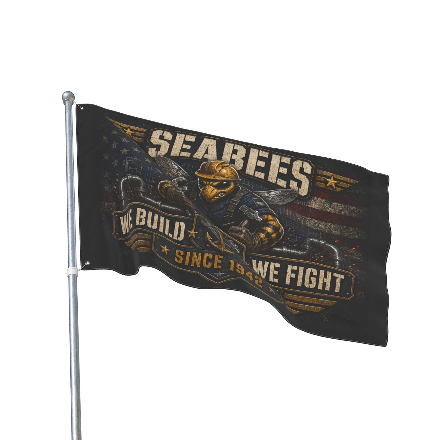 Seabees Double-Sided Flag - "We Build We Fight" Military Tribute (Since 1942)