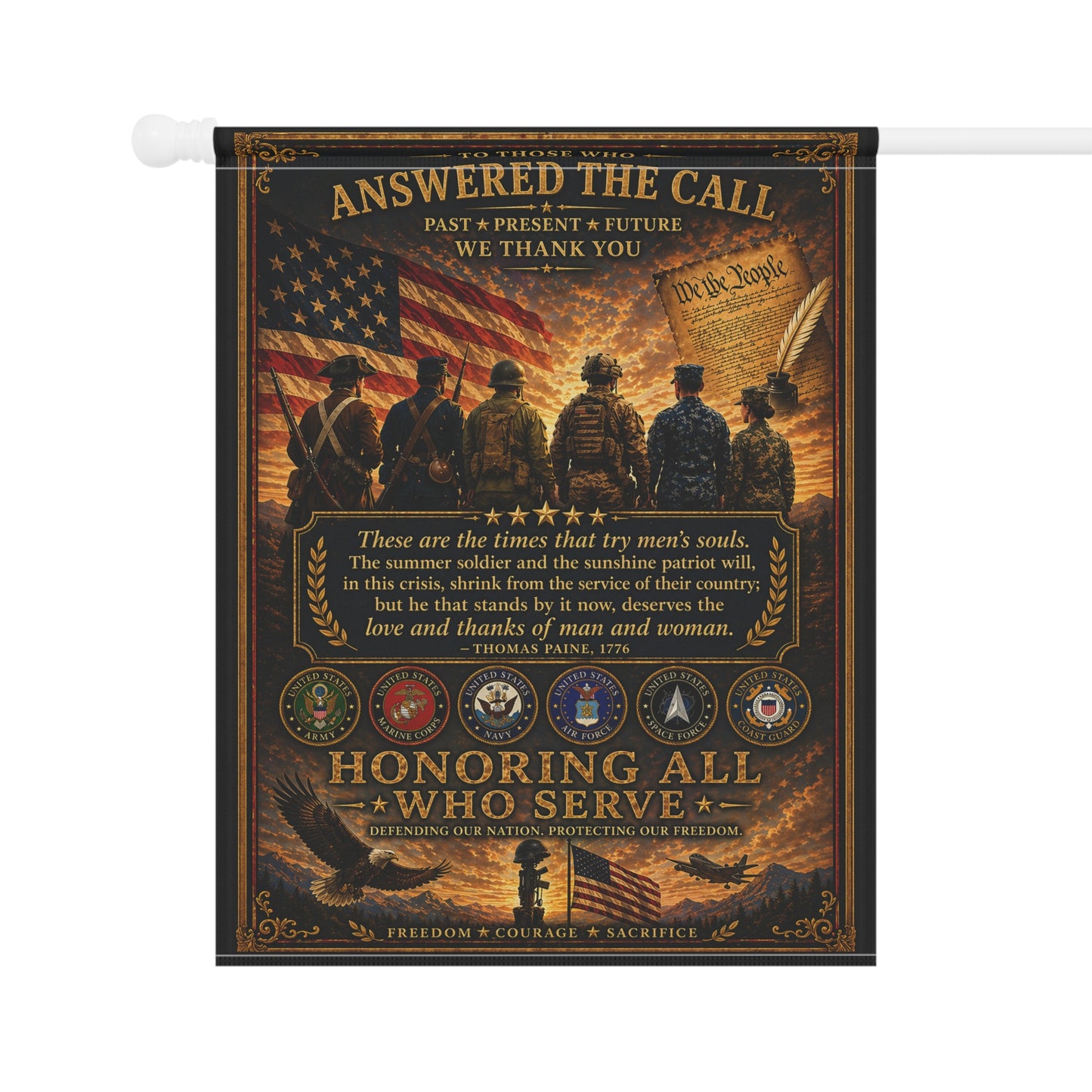 Honoring All Who Serve Garden Flag – Military Patriotic Banner with 'To Those Who Answered the Call' Tribute