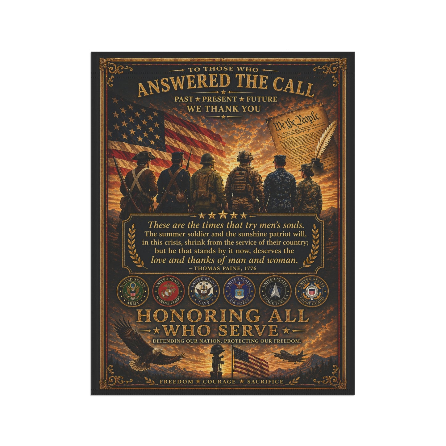 Honoring All Who Serve Garden Flag – Military Patriotic Banner with 'To Those Who Answered the Call' Tribute