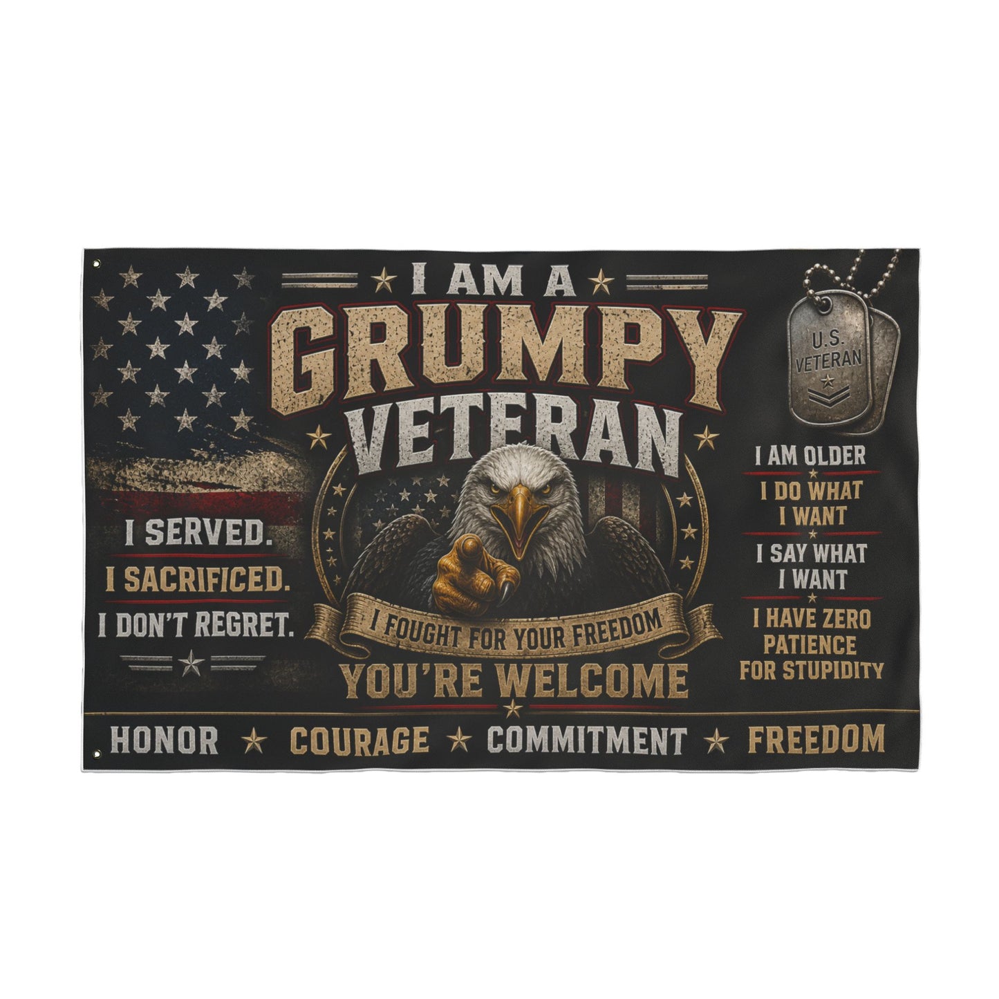 Grumpy Veteran Double-Sided Flag — I Served, I Sacrificed Patriotic Yard Banner