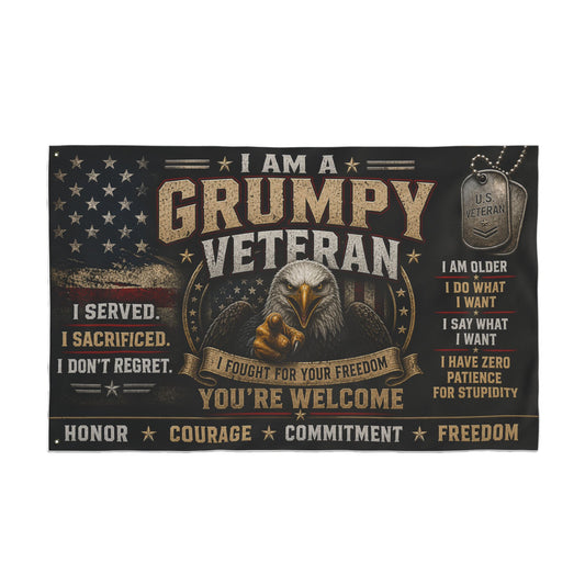 Grumpy Veteran Double-Sided Flag — I Served, I Sacrificed Patriotic Yard Banner
