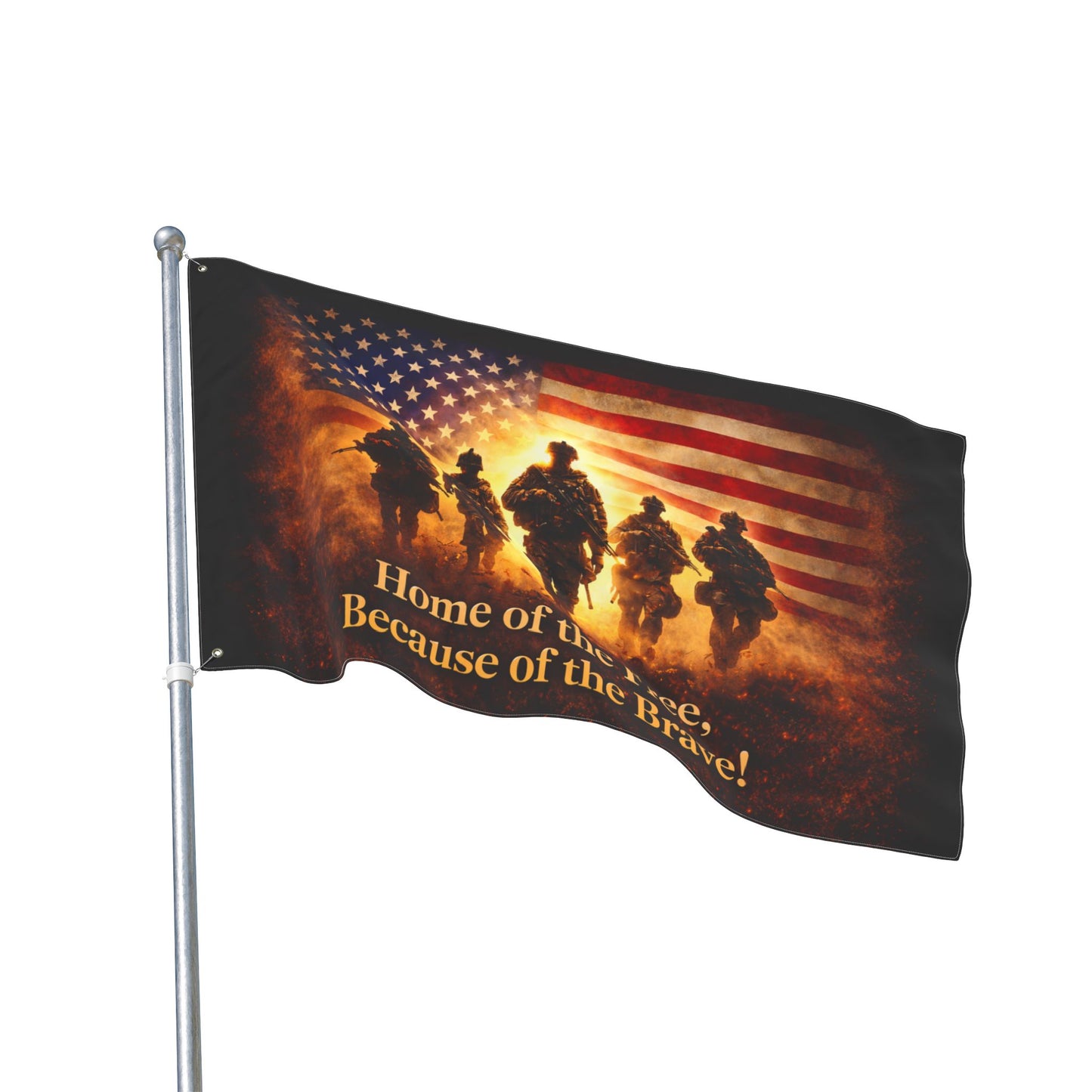Patriotic Military Flag — "Home of the Free, Because of the Brave" Double-Sided